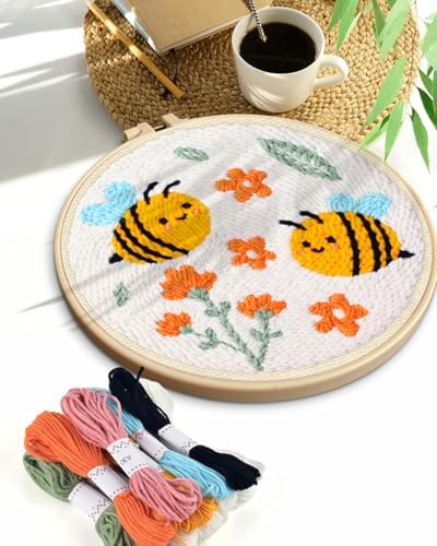 TINDTOP Punch Needle Kits, DIY Punch Embroidery Kits for Adults Beginner, Tool with Punch Needle Fabric, Hoops, Yarns and Sewing Needles (Set E) - Image 7