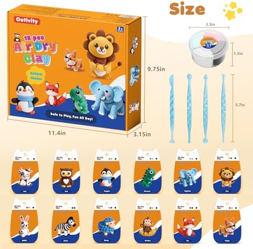 Air Dry Clay Kit for Kids Animal Craft Set 12 Colors - Image 2