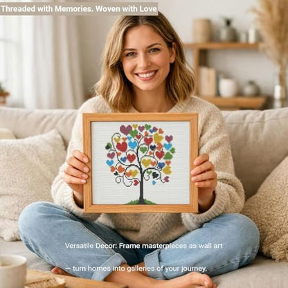 HKLIOPU Stamped Cross Stitch Kits - Love Tree Embroidery Starter Kit for Adult Beginners, 11CT Needlepoint Cross-Stitch Patterns Dimensions Kit Arts and Crafts 13.8X 13.8 inch - Image 3