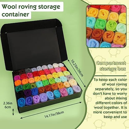 Wonvoc 54 Colors Needle Felting Wool, 9.5oz/270g Roving Wool - Image 5