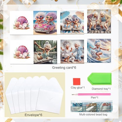 MVVMTOP 6pcs Diamond Painting Greeting Cards for Blessings and Wishes, Grandma DIY Special Shape Crystal Diamond Art Partial, Surface flash Paper Material, DIY Gifts for Christmas Thanksgiving Day - Image 3