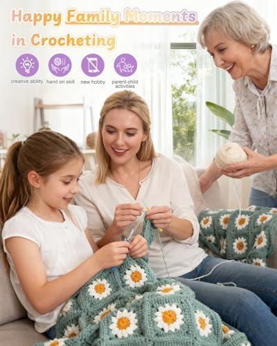 Coopay Crochet Kit for Beginners, Easy Granny Square Crochet Blanket Kit - Image 4
