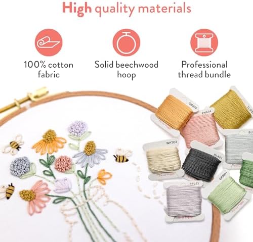 Clever Poppy Bee Happy Beginner Embroidery Kit – Easy Embroidery Kit for Beginners with Hoop, Thread & Patterns – Hand Embroidery Kit for Adults and Teens – Complete Embroidery Starter Kit - Image 6