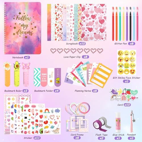 DIY Journal Kit for Girls, 7 8 9 10 Year Old Girl Birthday Gifts, Ideal Gift for Tween and Teen Girls 7-14, 74PCS Journaling Art Crafts Kit, Creativity Scrapbook Diary Supplies & Stationery Set - Image 2