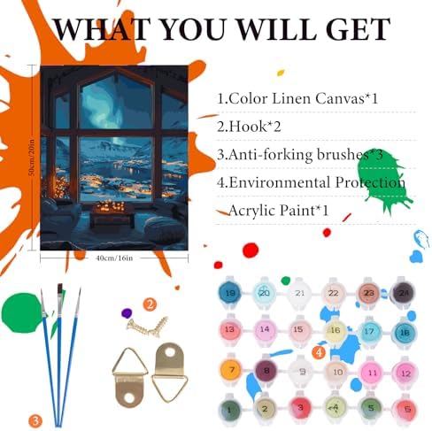 Aurora Paint by Numbers Kit for Adults Beginner, Snowy Mountain Lake Scenery Adult Paint by Number Kits on Canvas Without Frame, Acrylic Painting by Numbers for Home Decor Gift 16” W x 20”L - Image 4