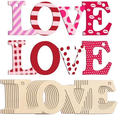 Wooden Love Letter Ornaments to Paint 7 Inch, Large Size Mothers Day Valentine's Day Wooden DIY Blank Unfinished Round Wood Discs Father's Day Ornament for Crafts Hanging Decorations(10PCS) by Sophena