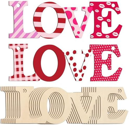 Wooden Love Letter Ornaments to Paint 7 Inch, Large Size Mothers Day Valentine's Day Wooden DIY Blank Unfinished Round Wood Discs Father's Day Ornament for Crafts Hanging Decorations(10PCS) by Sophena