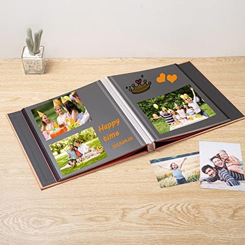 Large Photo Album Self Adhesive 4x6 8x10 10x12 13"x12.6" Scrapbook Album 12.6"x11" Inch 60 Black Sticky Pages Linen Cover Magnetic Photo Album with A Metallic Pen and DIY Stickers(Orange) - Image 2