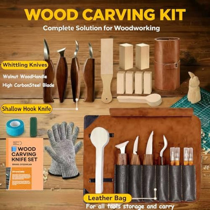Dysenklan Wood Carving Kit Deluxe-Whittling Knife with PU Storage Bag,4 Wood Carving Knives 4 Detail Knives 6 Blocks, Woodworking Widdle Gift for Beginners Kids Adults Hobby - Image 2