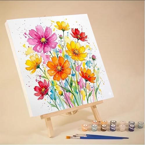 MaiMMaledy Paint by Numbers Kit for Adults Beginners with Framed Canvas Pictures Drawing Painting Acrylic Pigment with Wooden Triangle Easel 10Lx10W inch Watercolor Gesang Flower - Image 2
