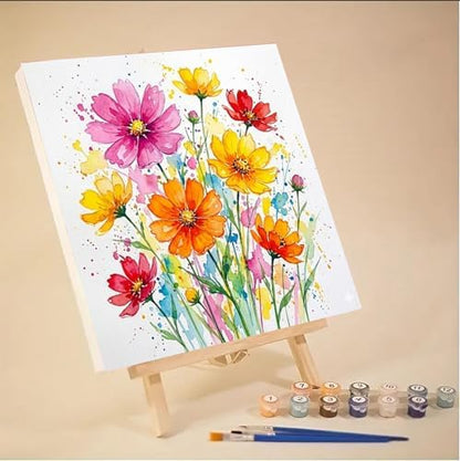MaiMMaledy Paint by Numbers Kit for Adults Beginners with Framed Canvas Pictures Drawing Painting Acrylic Pigment with Wooden Triangle Easel 10Lx10W inch Watercolor Gesang Flower - Image 2
