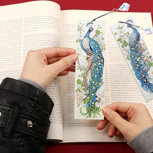 MVVMTOP 4pcs Diamond Painting Bookmark with Crystal Pendant, DIY Peacock, Special Shape Crystal Craft Partial Drill, 5D Diamond Art Handmade Bookmark, Reading Accessories and Gift for Book Lovers - Image 5