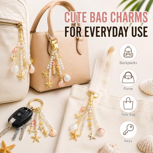 Mavsigak 776 Pcs DIY Keychain Making Kit, Seashell Key Chain Craft Set with Starfish Seahorse Pearl Letter Beads, Keychain Clips and DIY Accessories for Backpacks Purse Tote Bag Charm Kit - Image 7