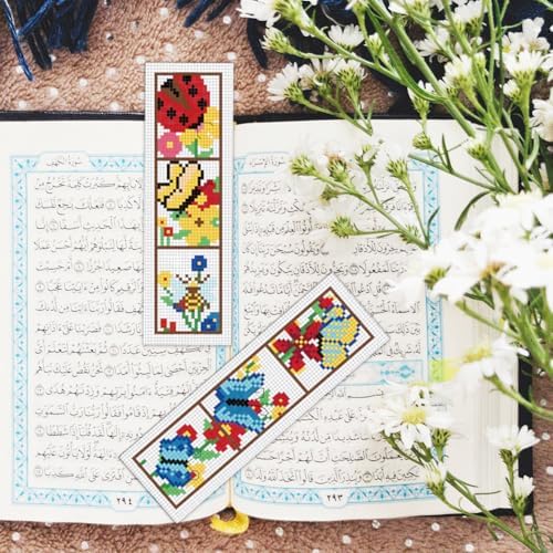 BEUNITONE 6 Pcs Insects Cross Stitch Bookmark Kits for Beginners Bookmark with Butterflies Dragonflies Pattern Counted Cross Stitch DIY Stamped Embroidery with Instructions for Book Lover 8''x2.4'' - Image 6
