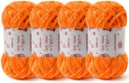4x100g Fluffy Velvet Chenille Yarn for Crocheting and Knitting, 4x80m (87.5yd) Baby Yarn for Crocheting Soft, Crochet Chunky Yarns Amigurumi Yarns (4 Orange) by OMoiut