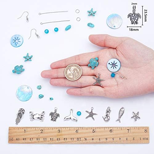 SUNNYCLUE 1 Box DIY 10 Pairs Starfish Mermaid Turquoise Earring Making Starter Kit Ocean Beach Summer Theme Earrings Synthetic Turquoise Beads Turtle Fish Crab Slipper Charm for DIY Jewelry Making - Image 3