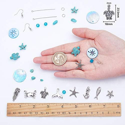 SUNNYCLUE 1 Box DIY 10 Pairs Starfish Mermaid Turquoise Earring Making Starter Kit Ocean Beach Summer Theme Earrings Synthetic Turquoise Beads Turtle Fish Crab Slipper Charm for DIY Jewelry Making - Image 3