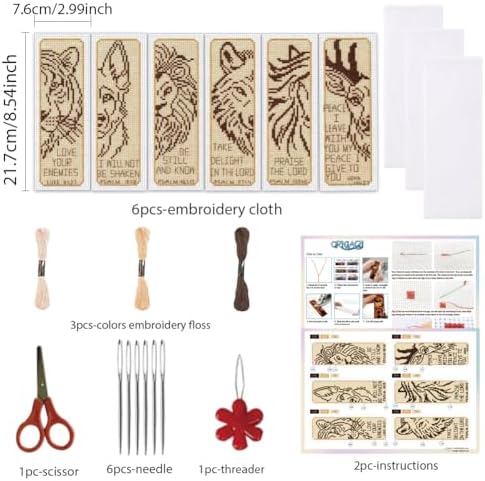ORIGACH 6 Set Animals & Scripture Verse Cross Stitch Bookmark Kit - Image 2