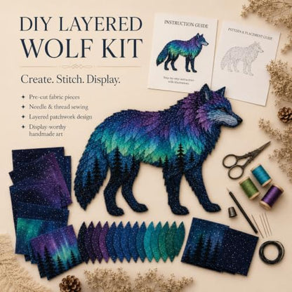 Northern Lights Animal Embroidery Kit DIY Fabric Patchwork Craft Set (W+WH) - Image 5
