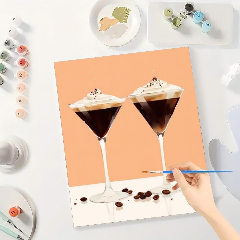 TAOPAOLAB Food and Drink Paint by Numbers Kit for Adults - DIY Espresso Martini with Cream Topping Painting on Canvas 8x12In, Framed Acrylic Paint Set for Beginners, Art for Home Decoration/Gifts - Image 3