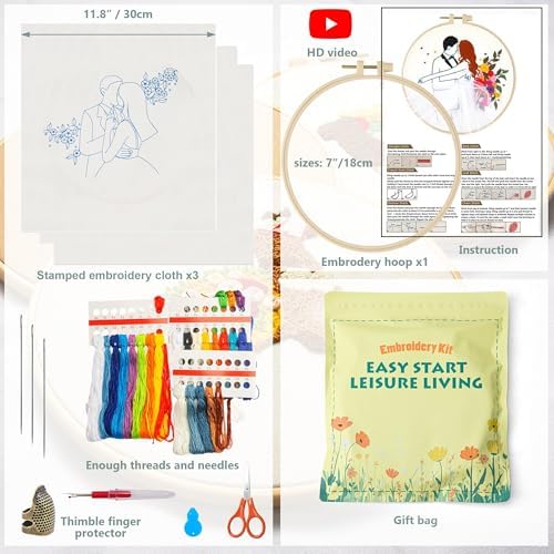 LX LERMX Embroidery Kits for Beginners, Adult Starter Cross Stitch Kit Needlepoint Complete DIY Kit with Unique Patterns, Hoop, Colorful Threads, Tools, Step by Step Instructions & Video Tutorial - Image 6