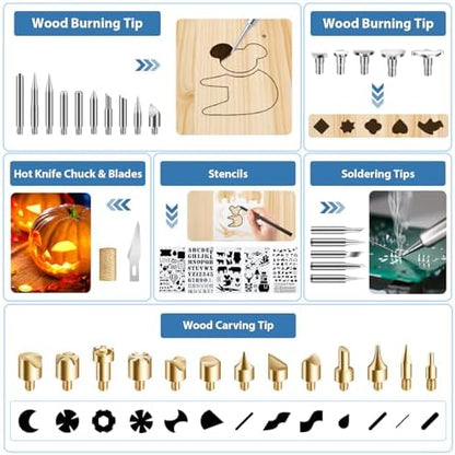 Fohil Wood Burning Kit for Adult Begineers, 120pcs Wood Burning Pen Tool Set with Adjustable Temperature 200~450 °C Switch Pyrography Pen Kit for Embossing Carving Soldering - Image 5