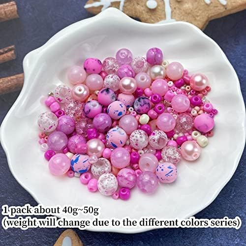 Assorted Glass Resin Beads Multi Size Colors Smooth Cracked Gravel Millet Spacer Beads for Bracelets Necklace Earring DIY Jewelry Making Craft(Pink Series) - Image 2