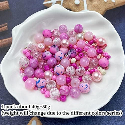 Assorted Glass Resin Beads Multi Size Colors Smooth Cracked Gravel Millet Spacer Beads for Bracelets Necklace Earring DIY Jewelry Making Craft(Pink Series) - Image 2
