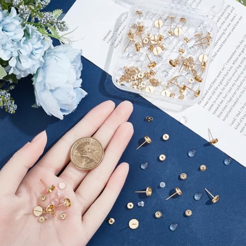 1 Box 160Pcs 18k Gold Plated Cabochon Stud Earring Blanks 6mm Stainless Steel Earring Stud Blanks Bulk with Butterfly Earbacks Glass Cabochon Ear Studs for Jewelry Making Supplies Beginners - Image 3