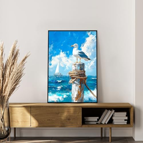 Framed Paint by Numbers Kit for Adults, Seagull Ocean Decor 8x12 Inch - Image 3