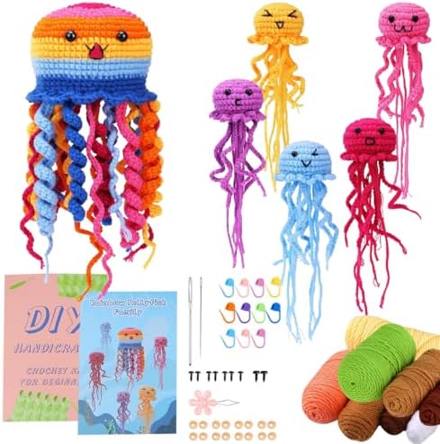 KyeeaDIY Crochet Kit for Beginners, Crochet Starter Kits, Animal Knitting Crocheting Kits with Step-by-Step Video Tutorials, Complete Crochet Kit for Adults Decoration (Jellyfish) by KyeeaDIY