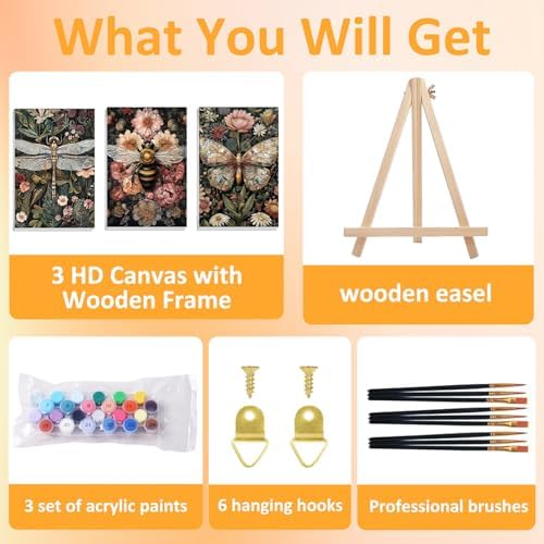 Mandun Insect Paint by Numbers Kit for Adults, 3 Pack, 7.8x11.8 inch - Image 4