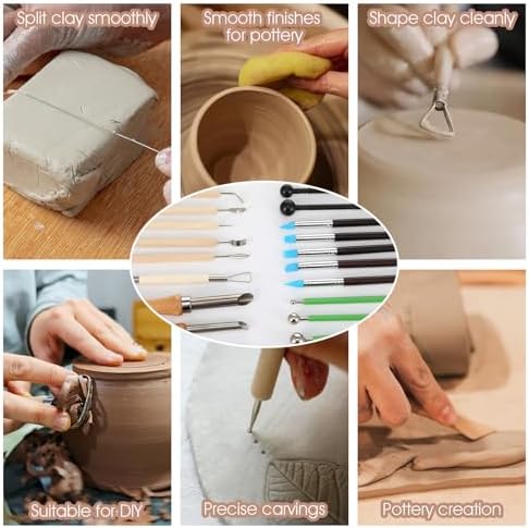 Kenaeooe 42 PCS Pottery Tools Kit Professional Clay Sculpting Tools Set with Leather Roll Bag for Polymer Clay, Ceramic, Modeling, Carving, Trimming, and Shaping for Artists and Beginners - Image 7