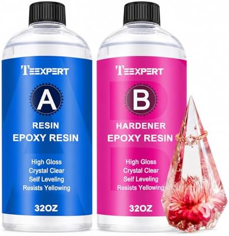 Teexpert Epoxy Resin Crystal Clear: 64OZ Epoxy Resin kit Fast Curing Heat Resistant for Casting Coating Art DIY Craft Jewelry Wood Table Top Flower Preservation- 2 Part(32OZ Resin and 32OZ Hardener) by Teexpert