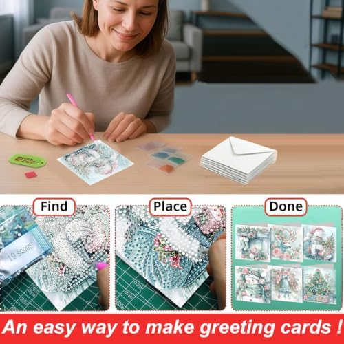 LSQFS DDGYP 6Pcs Christmas Diamond Painting Paper Cards Kit with Envelopes - Image 4