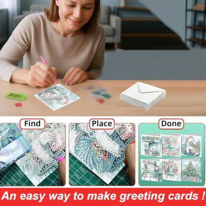 LSQFS DDGYP 6Pcs Christmas Diamond Painting Paper Cards Kit with Envelopes - Image 4