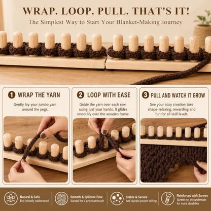 BOOTMOON 48 Inch Chunky Blanket Loom Adjustable Wooden Loom - Image 5