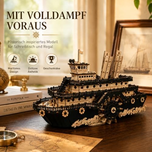 3D Wooden Puzzles for Adults,Paddle Steamer Ship Model Kit, Desk Décor,Gift - Image 2