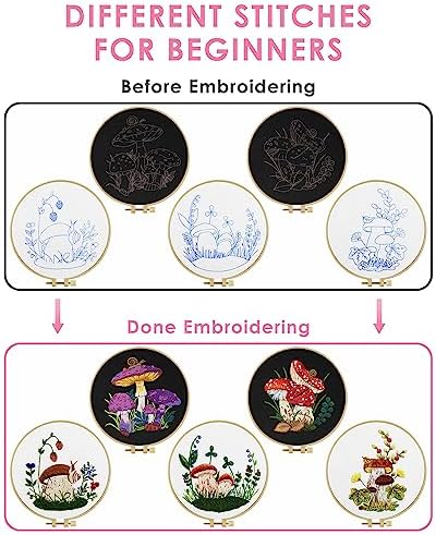 Embroidery Kit for Adult, 5 Sets Mushroom Embroidery Kit for Beginners - Image 3