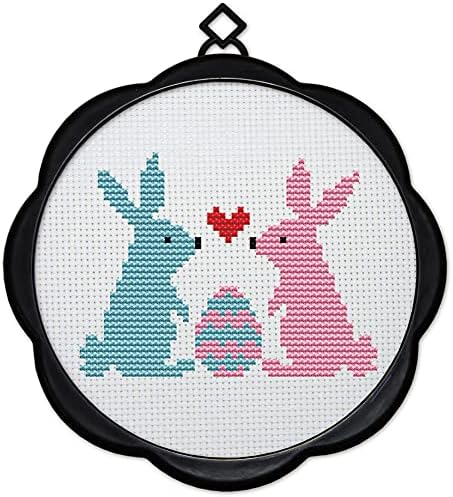 Awesocrafts Cross Stitch Kits Rabbits and Eggs 11CT Stamped Patterns Easy Cross Stitching Embroidery Needlework Kit Supplies (Rabbits) by Awesocrafts