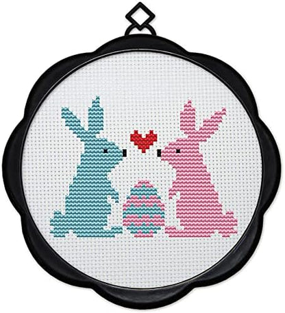 Awesocrafts Cross Stitch Kits Rabbits and Eggs 11CT Stamped Patterns Easy Cross Stitching Embroidery Needlework Kit Supplies (Rabbits) by Awesocrafts
