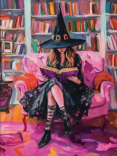 Halloween Witch Book Paint by Numbers Kit for Adults Beginners 12x16In by BYGFHLYW
