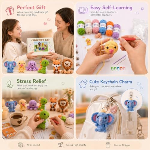 Xanlon Crochet Kit for Beginners,6pcs Animals Knitting Beginner Starter Kit - Image 6