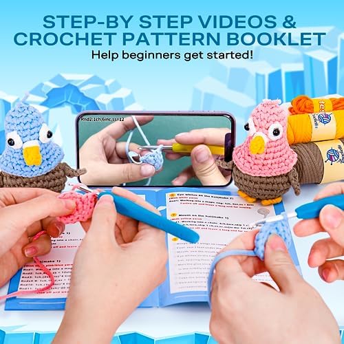 Crochetta Crochet Kit for Beginners, Crochet Kit with Step-by-Step Video Tutorials, Crochet Starter Kit Learn to Crochet Kits for Adults Teenagers, Jumbo 2 Penguins Familly (40%+ Yarn Content) - Image 4
