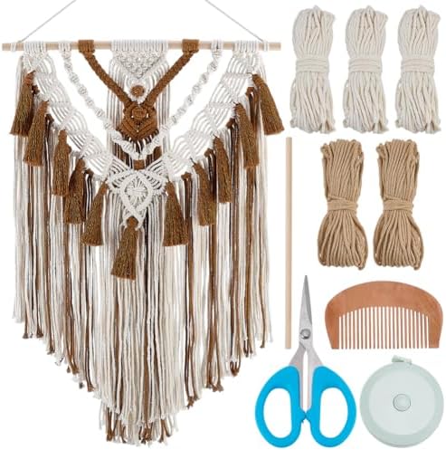 FREEBLOSS DIY Macrame Wall Hanging Kit Woven Tassel Tapestry DIY Cotton Rope Boho Wall Decor Macrame Kit with Instructions for Adults Beginners, 40cm/15.7" Wide by FreeandCreativeCraftsArt