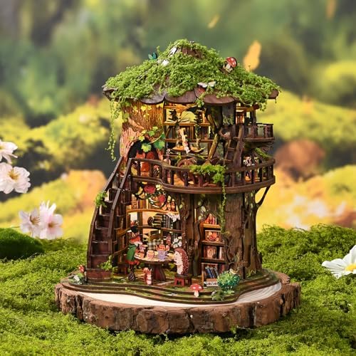 Forest Tea Book Club Book Nook Kit with LED Treehouse Library - Image 2