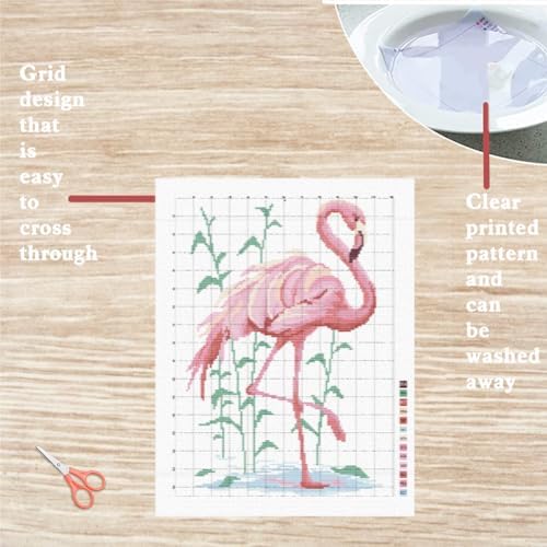 FREEBLOSS Flamingo Cross Stitch Kit Cross Stitch Starter Kit for Adults with Instructions 13 * 17'' Pure Cotton Cloth Cross Stitch for Beginnrs Cross Stitch Wall Hanging No Frame - Image 3