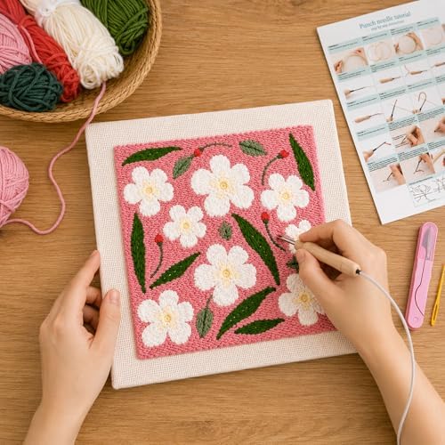 HRTHRT Punch Needle Kit for Beginners, 9.8" Frame Yarn Craft Set(Pink) - Image 5