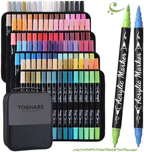 120 Colors Precision Dual Tip Acrylic Paint Markers Pens - Brush & Fine by TOSHARE