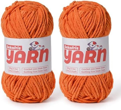 Plush Chunky Chenille Yarn for Crocheting, Soft Fluffy Velvet Yarn for Crocheting Amigurumi, Fuzzy Baby Blanket Knitting 200g/262yds Bulky(2 Orange) by Sekafris